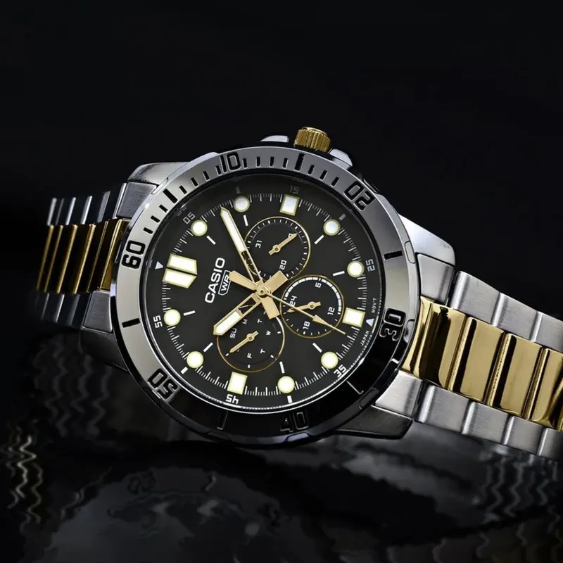 Casio Enticer Multifunction Black Dial Two-Tone Men's Watch- MTP-VD300SG-1E